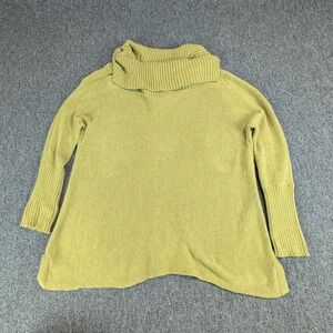 Chicos Boho Cowl Neck Tunic Sweater Women 2 Petite Chartreuse Green Cotton Blend